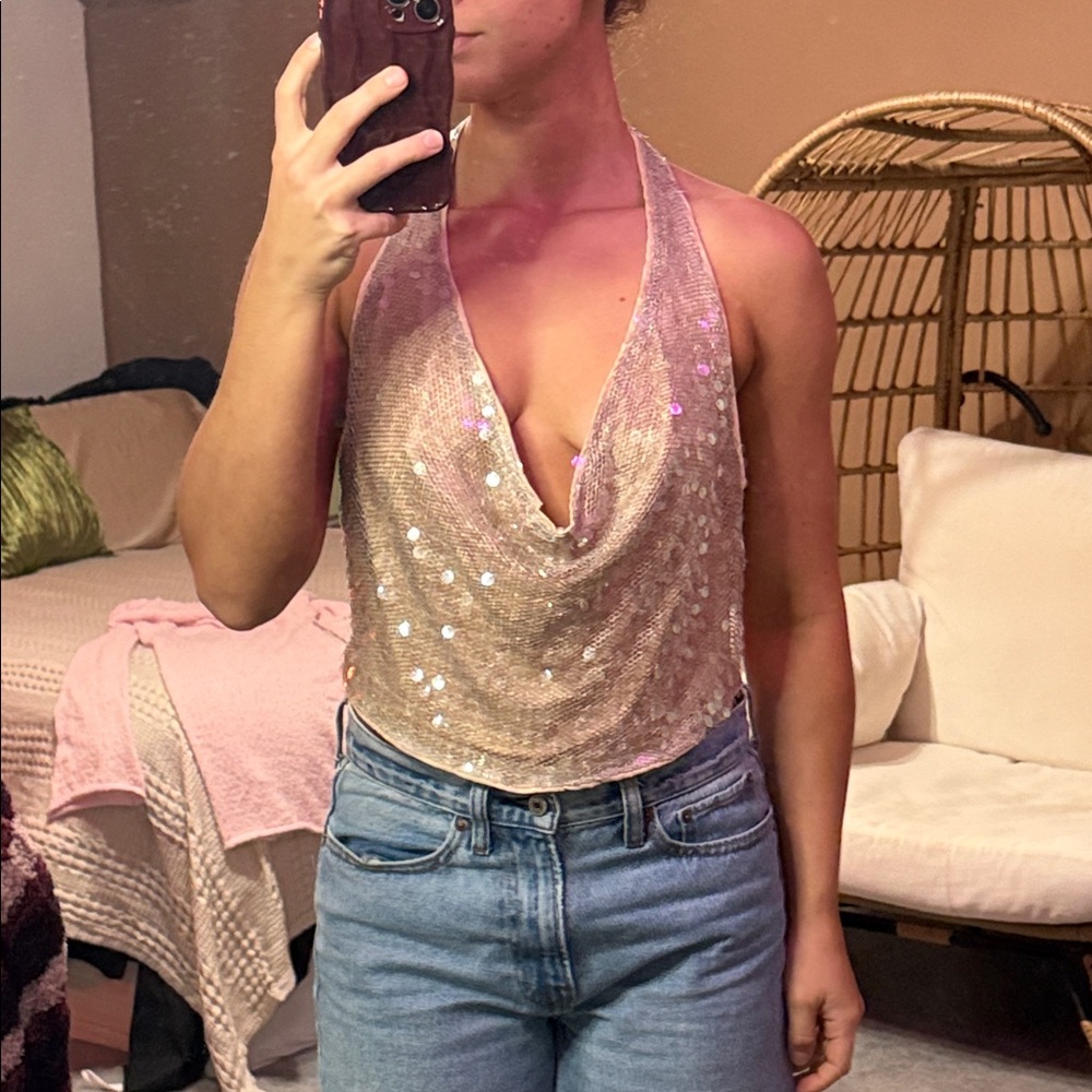Sequin Halter Top - Gold